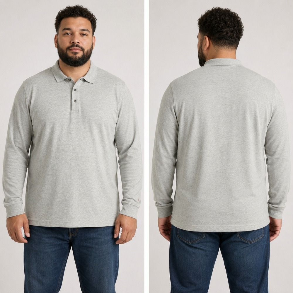 Hathaway Sport Freeport Silk Polo Mens XL Gray Long Sleeve Combed Cotton Blend